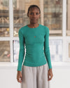 BASERANGE Spring/Summer 2025 Collection: French Organic Cotton Long-Sleeve T-Shirt with Cut-Out Heart Design (BAS-TTHLS-CR-AU25-MIRA GREEN) (TOHLS TTHLS)